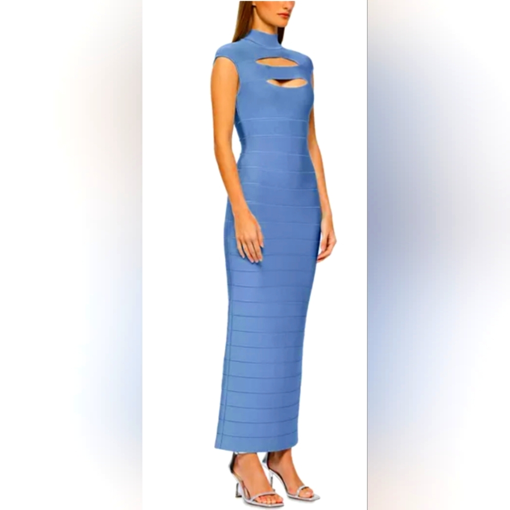 Herve Lager Bandage Cutout Maxi Blue Dress Size Medium NEW